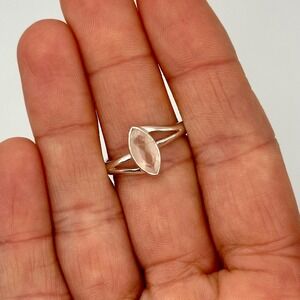 Rose Quartz Sterling Silver Ring Size 8 Dainty Marquise Pink Gemstone Jewelry